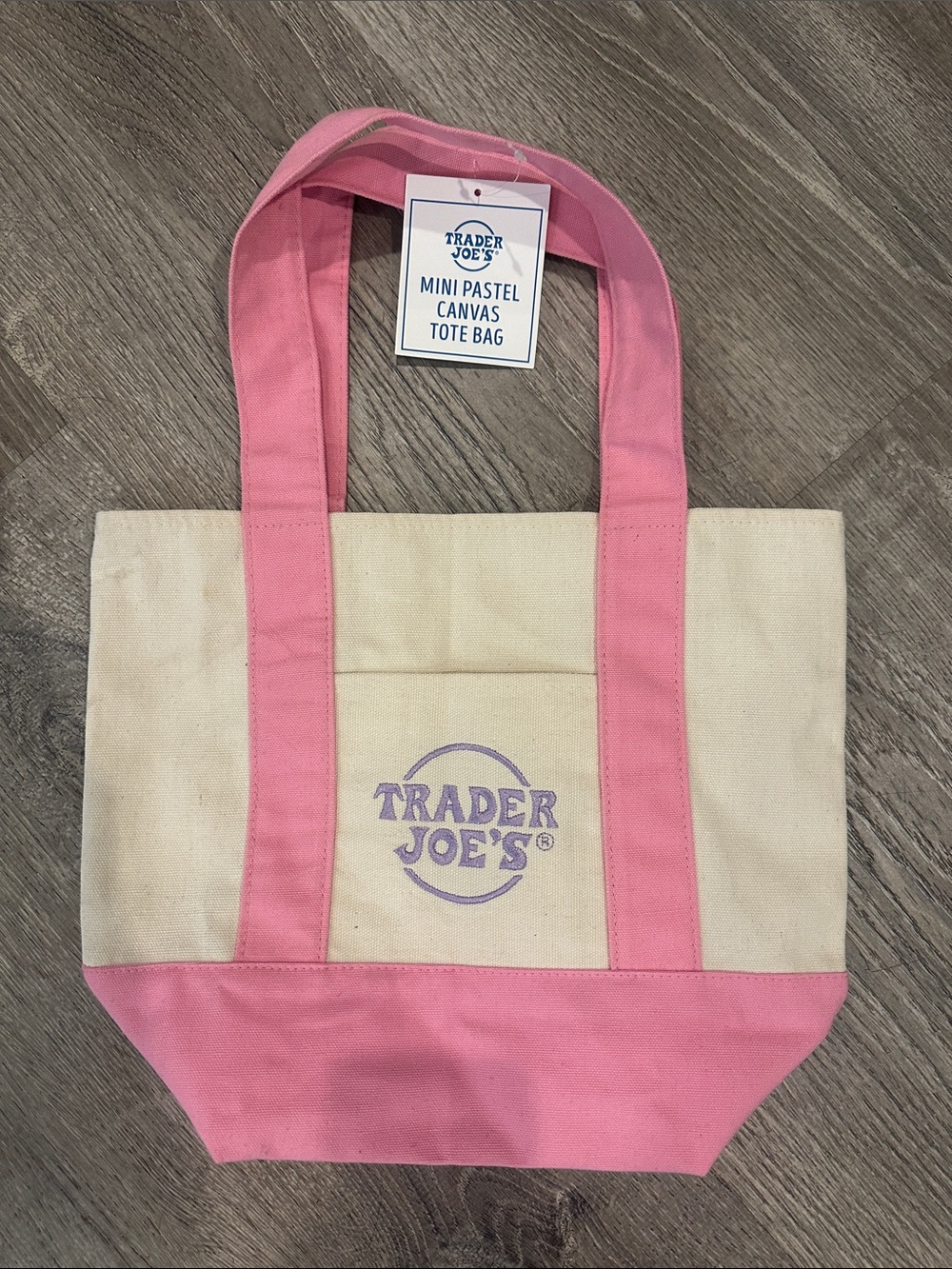 Trader Joe’s Pink & Cream Canvas mini Tote Bag- limited edition pastel.